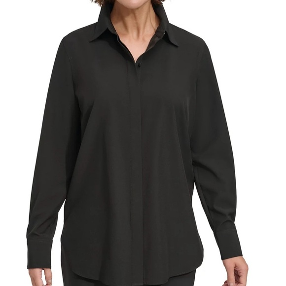 DKNY Women's Black Button Down Shirt - Picture 1 of 7